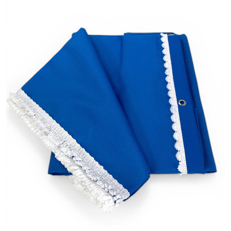 Vertigo-Markise Tex Family schlichter blauer 100 % Polyester Wasserabweisender Garn gefärbte Ösen mit Stahlfransen