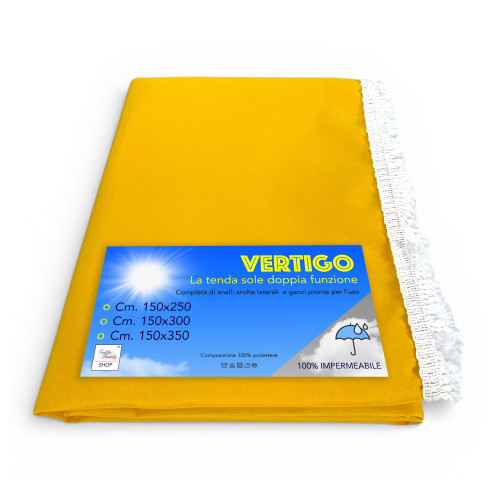 Vertigo Awning Tex Family Plain Yellow 100% Polyester Waterproof Water Repellent Yarn Dyed Eyelets Steel Fringe