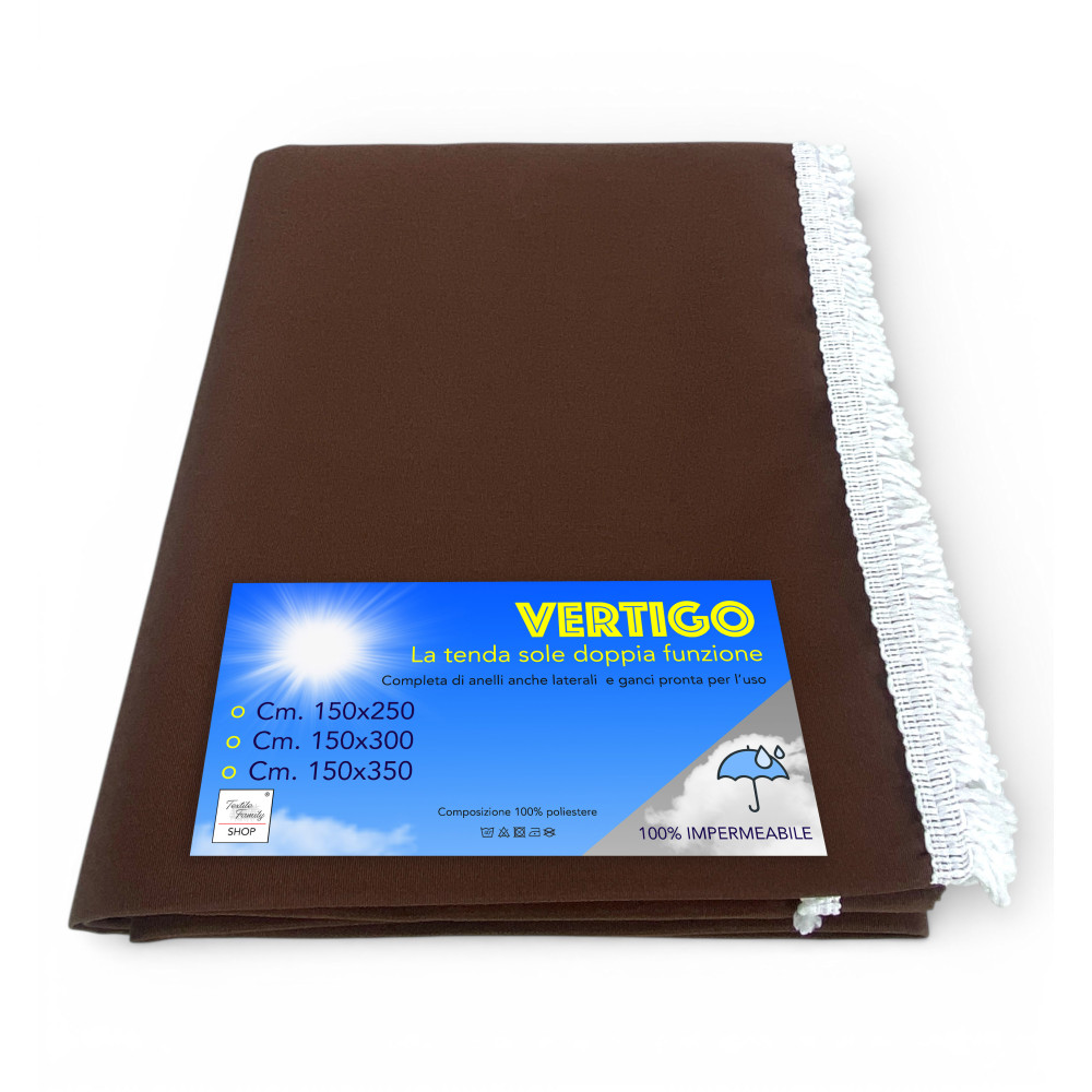 Vertigo Awning Tex Family Plain Brown 100% Polyester Waterproof Water Repellent Yarn Dyed Eyelets Steel Fringe