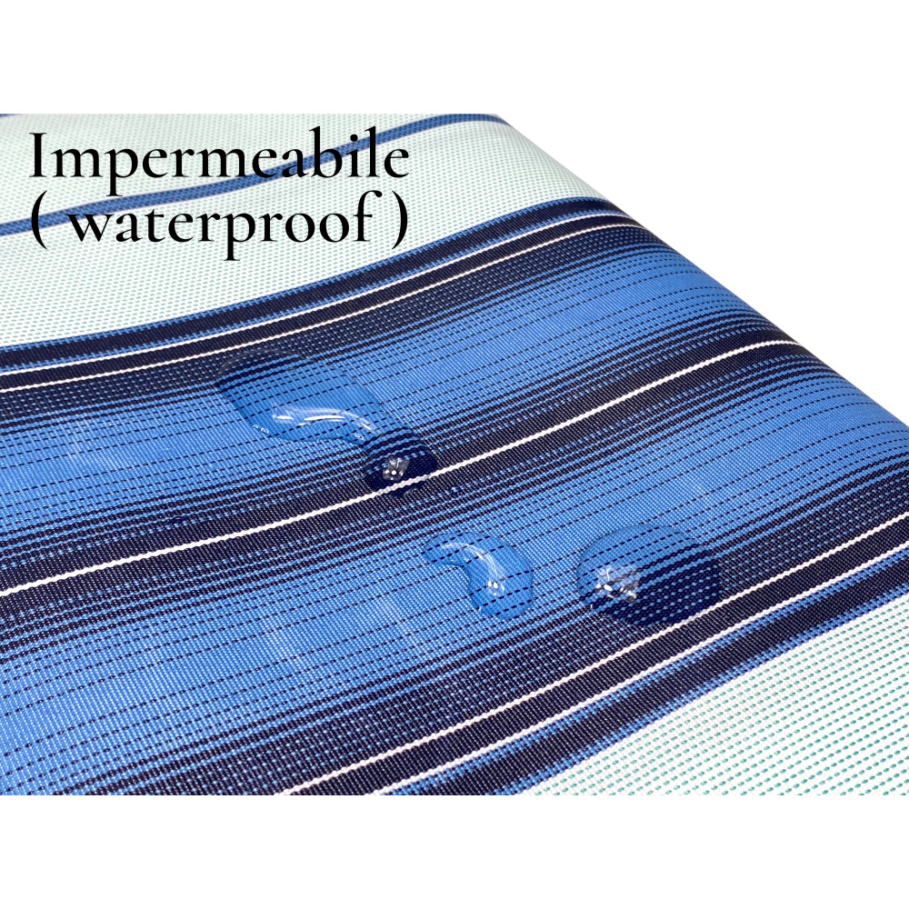 Vertigo Awning Tex Family Stripe Blue 100% Polyester Waterproof Water Repellent Yarn Dyed Eyelets Steel Fringe