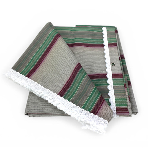 Vertigo Awning Tex Family Stripe Green 100% Polyester Waterproof Water Repellent Yarn Dyed Eyelets Steel Fringe