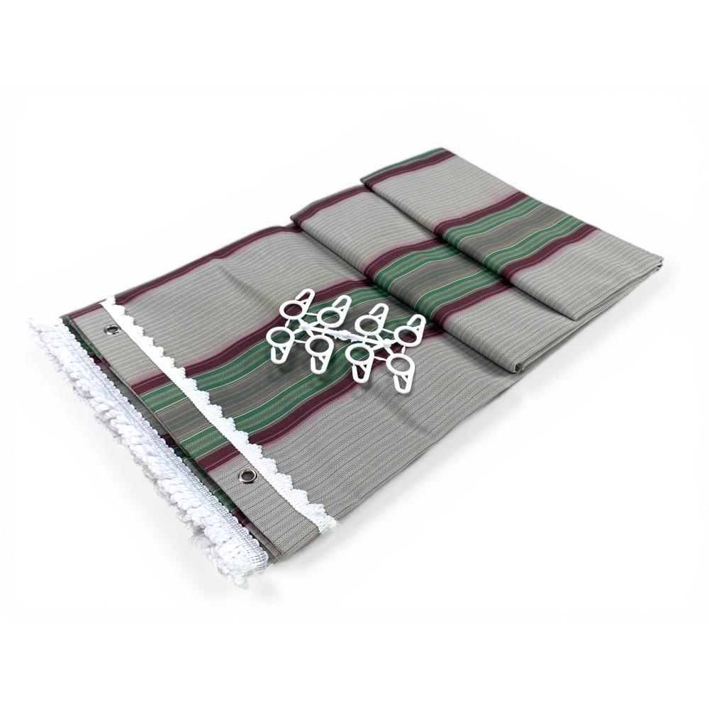 Vertigo Awning Tex Family Stripe Green 100% Polyester Waterproof Water Repellent Yarn Dyed Eyelets Steel Fringe