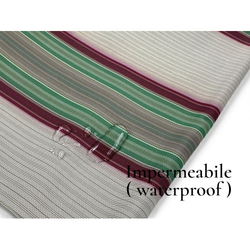 Toldo Vertigo Tex Family rayas verdes 100% poliéster impermeable hilos teñidos con flecos de acero