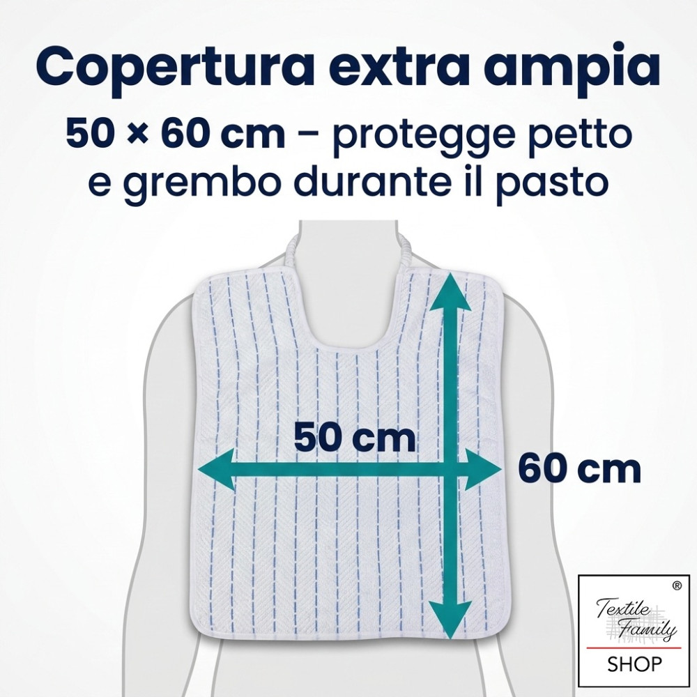 Babero Cesare Adult con elástico 50x60 cm Tex Family – Juego de 3 o 6 piezas, algodón teñido con hilo, fabricado en Italia