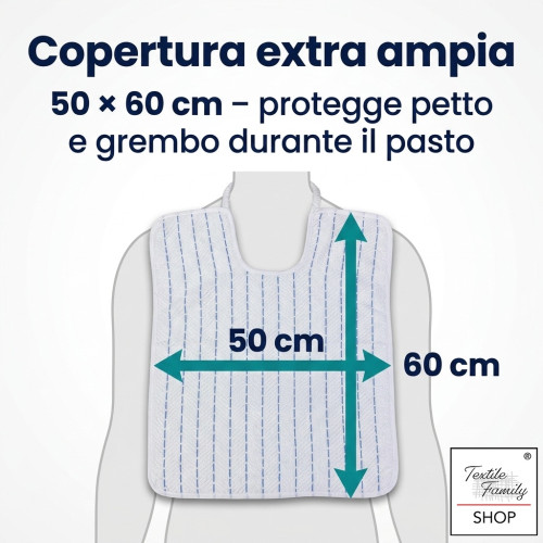 Babero Cesare Adult con elástico 50x60 cm Tex Family – Juego de 3 o 6 piezas, algodón teñido con hilo, fabricado en Italia