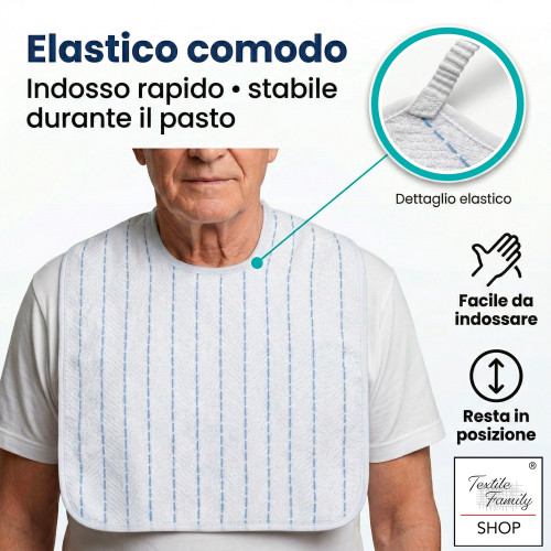 Cesare Adult Bib with Elastic 50x60 cm Tex Family – Set of 3 or 6 Pieces, Yarn Dyed Cotton, Made in Italy