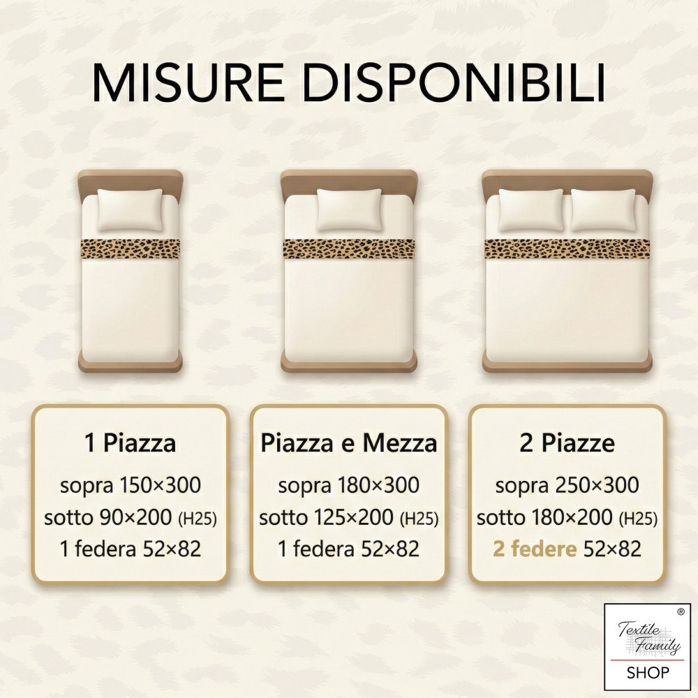 Completo Lenzuola Letto Safari Leopardato 100% Cotone Made in Italy – Sotto con Angoli H 25 cm