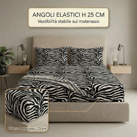 SEXI Black and White Striped Sheets Set in Pure Cotton Made in Italy