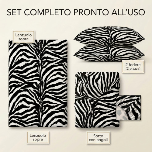 Completo LENZUOLO Lenzuola ZEBRATO Bianco e Nero SEXI in Puro cotone Made in Italy