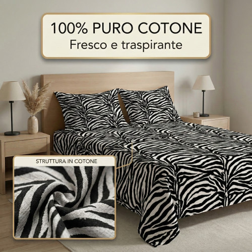 Sábanas de rayas blancas y negras SEXI engastadas en puro algodón made in Italy