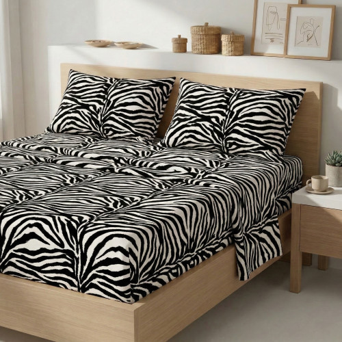 SEXI Black and White Striped Sheets Set in Pure Cotton Made in Italy