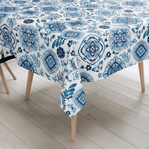 Waschbare, wasserdichte, PVC-Kunststoffbeschichtete Tischdecke LIMA "Capri Blu", rutschfester Fleecerücken, hergestellt in Itali