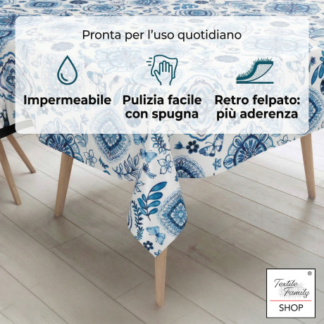 Nappe lavable waterproof en PVC recouverte de plastique LIMA « Capri Blu », dos polaire antidérapant, fabriqué en Italie