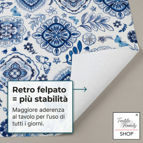 Waschbare, wasserdichte, PVC-Kunststoffbeschichtete Tischdecke LIMA "Capri Blu", rutschfester Fleecerücken, hergestellt in Itali