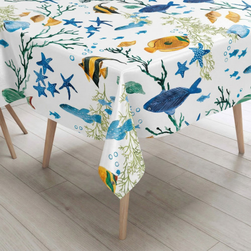LIMA PVC Plasticized Tablecloth Colored Fish, Washable Raincoat, Non-slip Fleece Back, Made in Italy