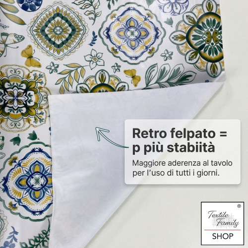 Pescado de color mantel plastificado con PVC LIMA, impermeable lavable, respaldo de forro polar antideslizante, fabricado en Ita