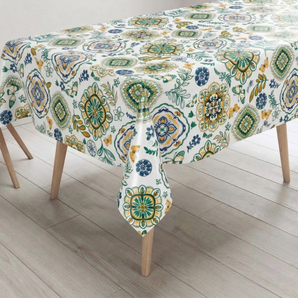 Nappe plastifiée en PVC LIMA Capri Green, imperméable lavable, dos en polaire antidérapant, fabriqué en Italie