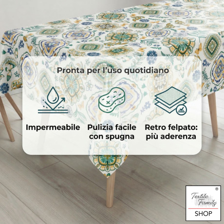 Mantel plastificado de PVC LIMA Capri Green, impermeable lavable, respaldo de forro polar antideslizante, fabricado en Italia