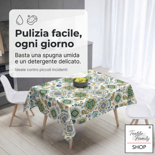 Mantel plastificado de PVC LIMA Capri Green, impermeable lavable, respaldo de forro polar antideslizante, fabricado en Italia
