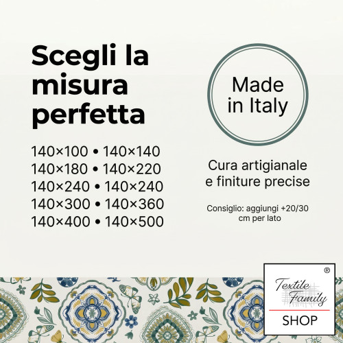 LIMA Capri Green PVC Plasticized Tablecloth, Washable Raincoat, Non-slip Fleece Back, Made in Italy