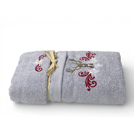 Light Grey Tyrolean Deer and Edelweiss Towel Set - Tyrol - 100% Cotton Terry - Made in Italy Embroidery