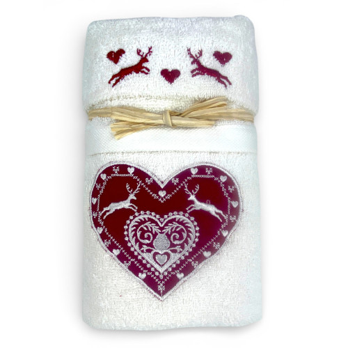 Ensemble de serviettes tyroliennes Cœur de cerf brodé | 1 serviette 60x110 + 1 invité 40x60 100 % coton fabriqué en Italie