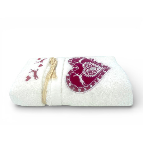 Set Asciugamani Tirolese Panna Cuore Cervo Ricamato | 1 Asciugamano 60x110 + 1 Ospite 40x60 100% Cotone Made in Italy