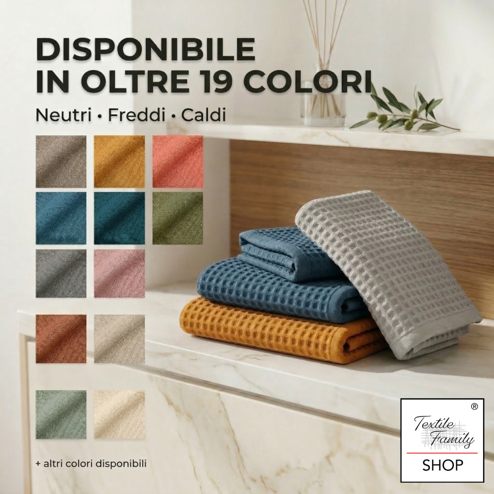 Wabenhandtücher 100 % Baumwolle 330 g/m² Hergestellt in Italien – Set 2 Stücke (60x110 + 40x60) Tex Family – Elfenbein