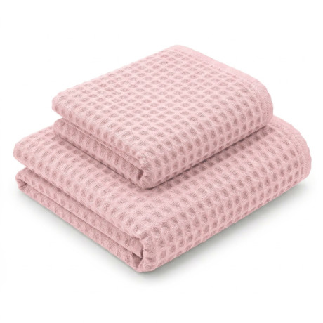 Serviettes en nid d’abeille 100 % coton 330 g/m² Fabriquées en Italie – Ensemble de 2 pièces (60x110 + 40x60) Tex Family – Rose