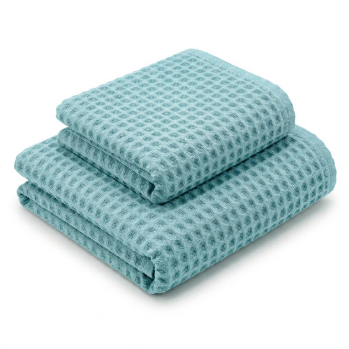 Honeycomb Towels 100% Cotton 330 g/m² Made in Italy – Set 2 Pieces (60x110 + 40x60) Tex Family – Aquamarine
