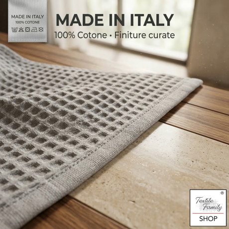 Toallas panal 100% algodón 330 g/m² Fabricadas en Italia – Set de 2 piezas (60x110 + 40x60) Tex Family – Aguamarina