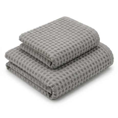 Honeycomb Towels 100% Cotton 330 g/m² Made in Italy – Set 2 Pieces (60x110 + 40x60) Tex Family – Grey