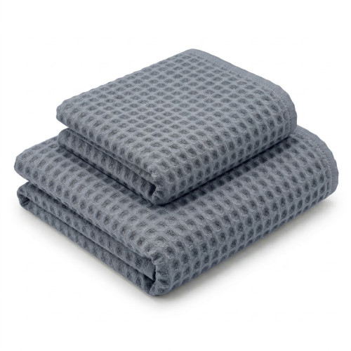Honeycomb Towels 100% Cotton 330 g/m² Made in Italy – Set of 2 Pieces (60x110 + 40x60) Tex Family – Steel