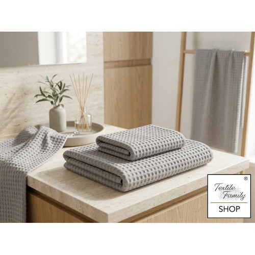 Wabenhandtücher 100 % Baumwolle 330 g/m² Hergestellt in Italien – Set 2 Teile (60x110 + 40x60) Tex Family – Aquamarin