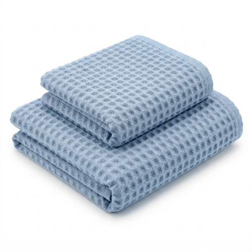 Honeycomb Towels 100% Cotton 330 g/m² Made in Italy – Set 2 Pieces (60x110 + 40x60) Tex Family – Light Blue