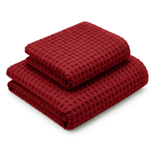 Toallas panal 100% algodón 330 g/m² Fabricadas en Italia – Conjunto de 2 piezas (60x110 + 40x60) Tex Family – Burdeos