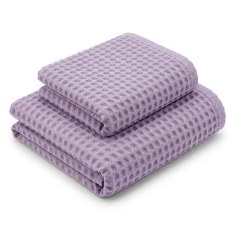 Serviettes en nid d’abeille 100 % coton 330 g/m² Fabriquées en Italie – Ensemble 2 pièces (60x110 + 40x60) Tex Family – Lilas