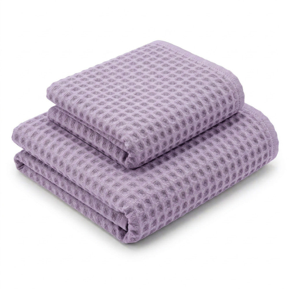Honeycomb Towels 100% Cotton 330 g/m² Made in Italy – Set 2 Pieces (60x110 + 40x60) Tex Family – Lilac