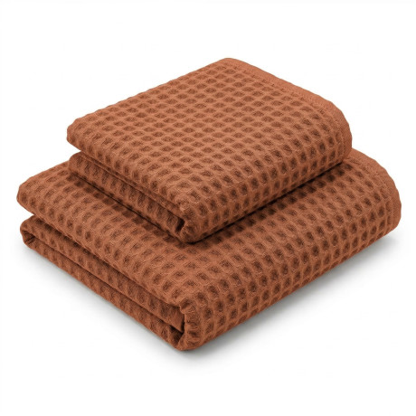 Asciugamani Nido d’Ape 100% Cotone 330 g/m² Made in Italy – Set 2 Pezzi (60x110 + 40x60) Tex Family – Terracotta