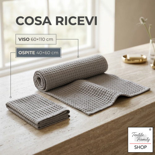 Asciugamani Nido d’Ape 100% Cotone 330 g/m² Made in Italy – Set 2 Pezzi (60x110 + 40x60) Tex Family – Terracotta