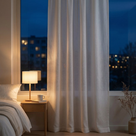 Simply 2.0 Rideau Blanc Effet Lin - 200x300 cm - avec Ruban pour Bâton ou Rail - Couleur Unie Naturelle