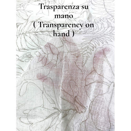 Paire de rideaux en verre semi-transparent beige feuilles modernes en bouclè, avec un tunnel pour l’avant – 2 rideaux fabriqués 