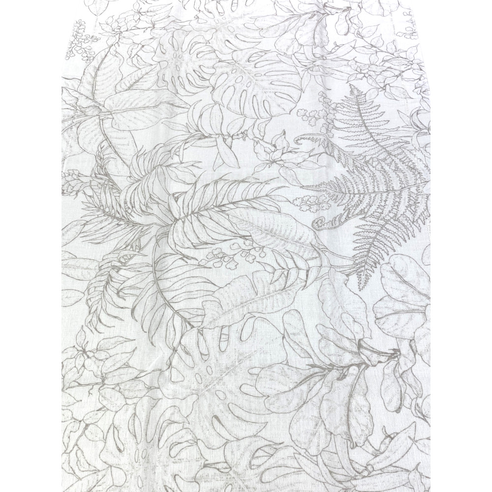 Paire de rideaux en verre semi-transparent beige feuilles modernes en bouclè, avec un tunnel pour l’avant – 2 rideaux fabriqués 