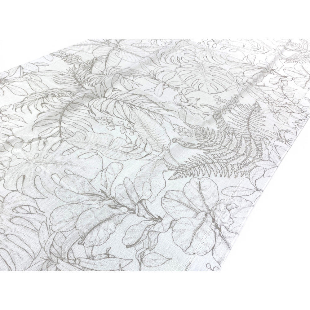 Pair of Modern Leaf Beige Semi-transparent Glass Curtains in Bouclè with Tunnel for Fore-end – 2 Made in Italy Curtains