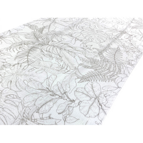 Pair of Modern Leaf Beige Semi-transparent Glass Curtains in Bouclè with Tunnel for Fore-end – 2 Made in Italy Curtains