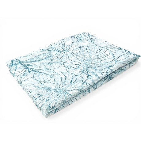 Coppia Tendine a Vetro Modern Leaf Blu Semitrasparenti in Bouclè con Tunnel per Astina – 2 Teli Made in Italy