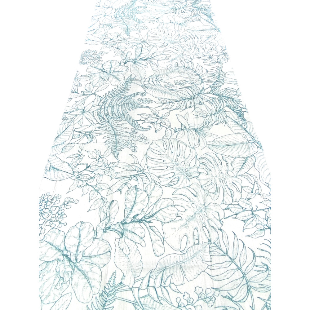 Coppia Tendine a Vetro Modern Leaf Blu Semitrasparenti in Bouclè con Tunnel per Astina – 2 Teli Made in Italy