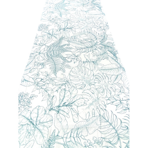 Coppia Tendine a Vetro Modern Leaf Blu Semitrasparenti in Bouclè con Tunnel per Astina – 2 Teli Made in Italy