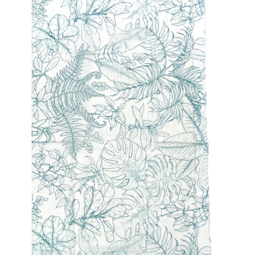 Pair of Modern Leaf Blue Semi-transparent Glass Curtains in Bouclè with Tunnel for Fore-end – 2 Made in Italy Curtains