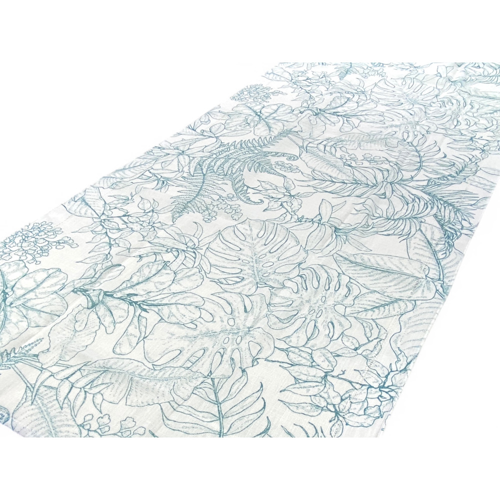 Coppia Tendine a Vetro Modern Leaf Blu Semitrasparenti in Bouclè con Tunnel per Astina – 2 Teli Made in Italy